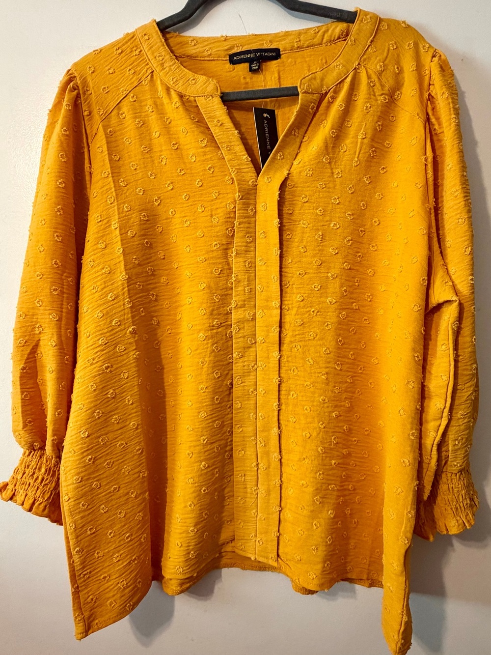 4/$25 Adrienne Vittadini Textured Mustard Split-Neck Blouse